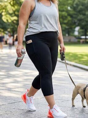 RAG Plus Women's Legging Capri Length Black with Mesh Detail Pockets Size 3X